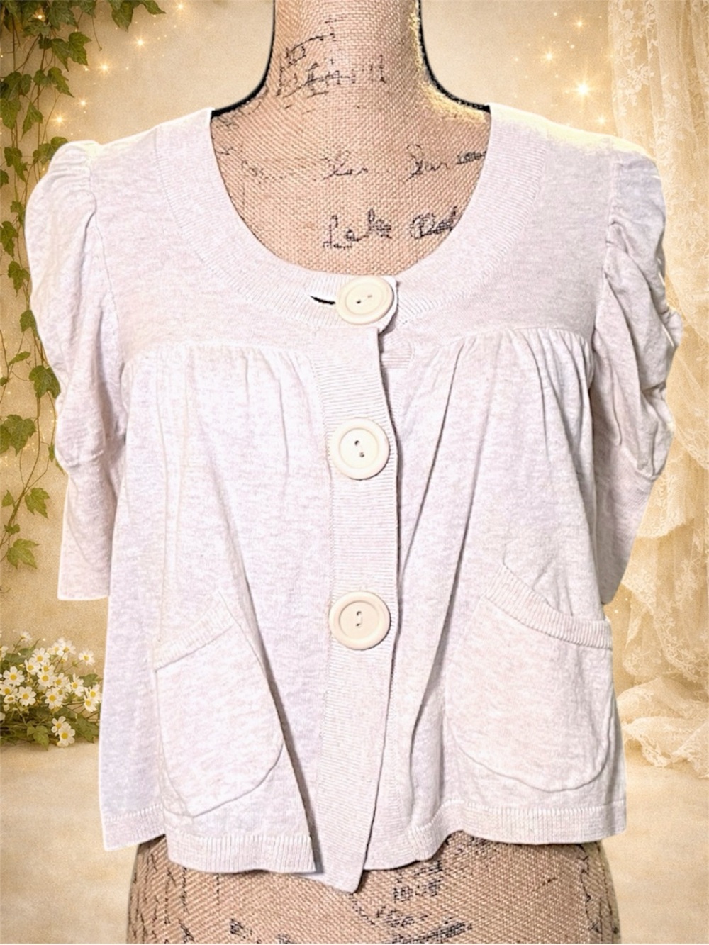 Elle Cream Cotton Cropped Cardigan XS